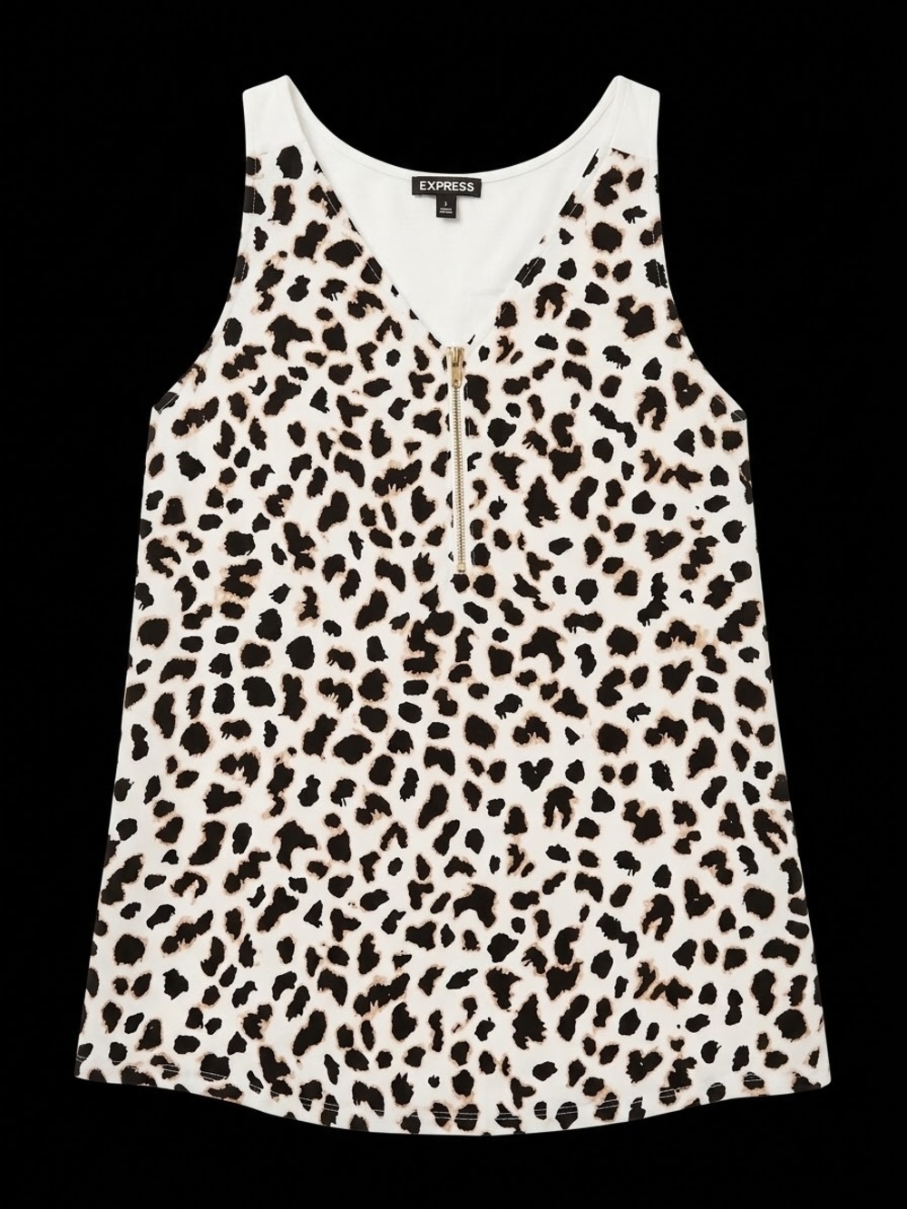Express Women’s Leopard Print Zip Tank Top - White/Black/Brown